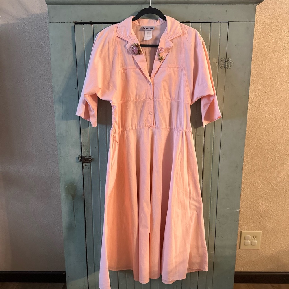 Vintage 80’s Cabrais Women’s Light Pink Button Up Dress - Picture 4 of 5